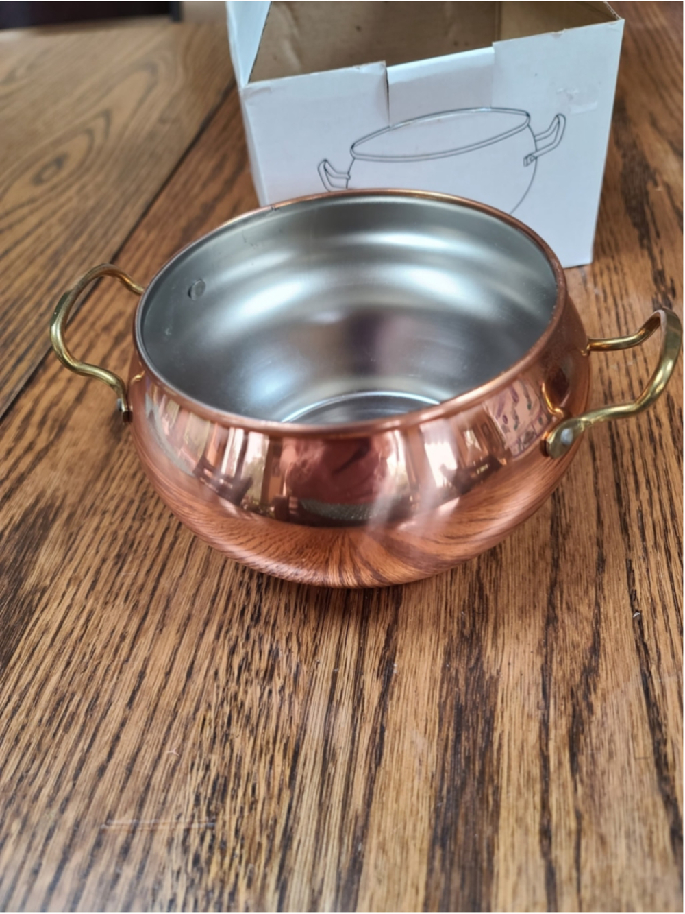 Vintage Copper Pot Planter Brass Handles Home Decor - Picture 2 of 4